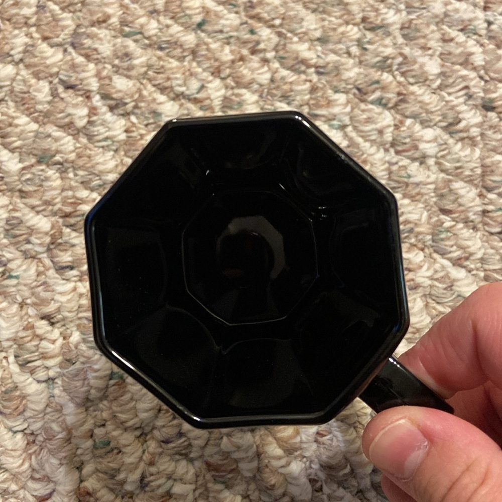 BLACK GLASS COFFEE CUP VINTAGE ARCOROC OCTIME MCM MADE IN FRANCE OCTAGON W/PLATE - Picture 10 of 10